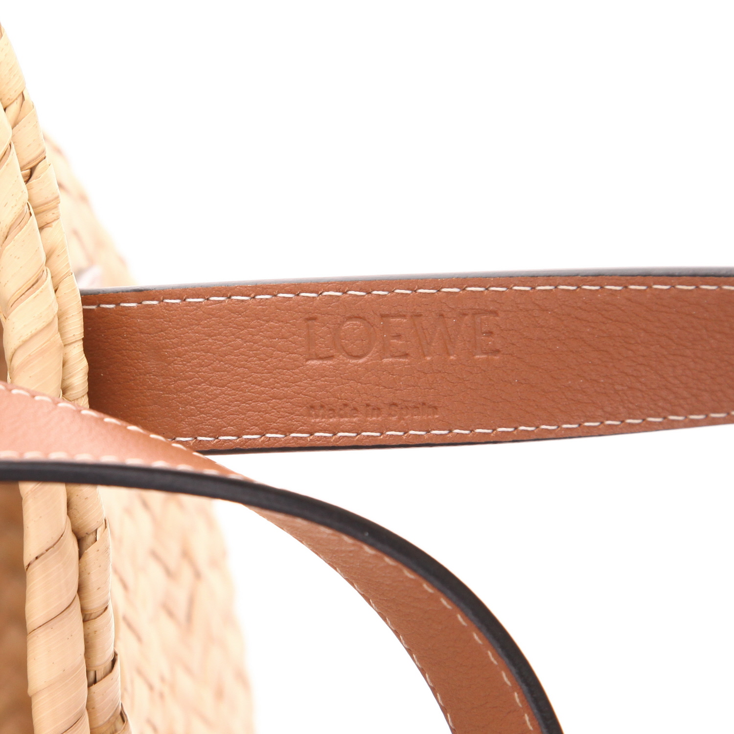 Loewe tote bag in beige raffia and brown leather - Detail D2