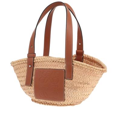 Sac cabas Loewe   en raffia beige et cuir marron