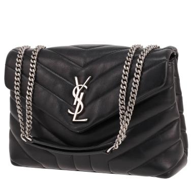 Sac bandoulière Saint Laurent  Loulou petit modèle  en cuir matelassé chevrons noir