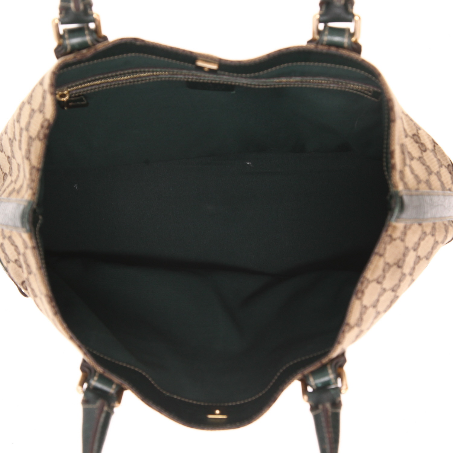 Bolso de mano Gucci Vintage de Gucci, de lona Supreme GG beige y piel verde - Detail D3