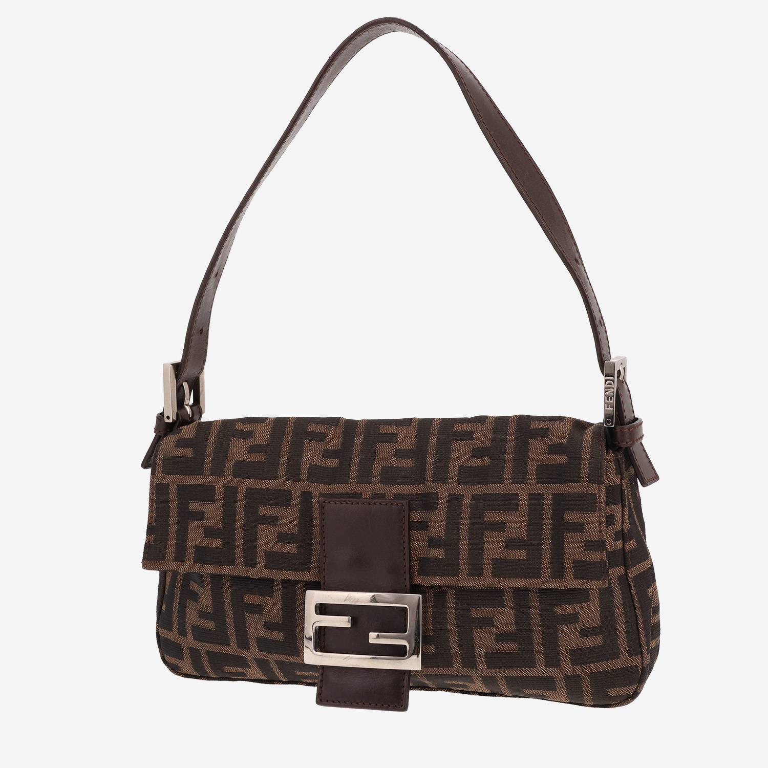 Fendi Baguette handbag in brown logo-printed canvas and brown leather