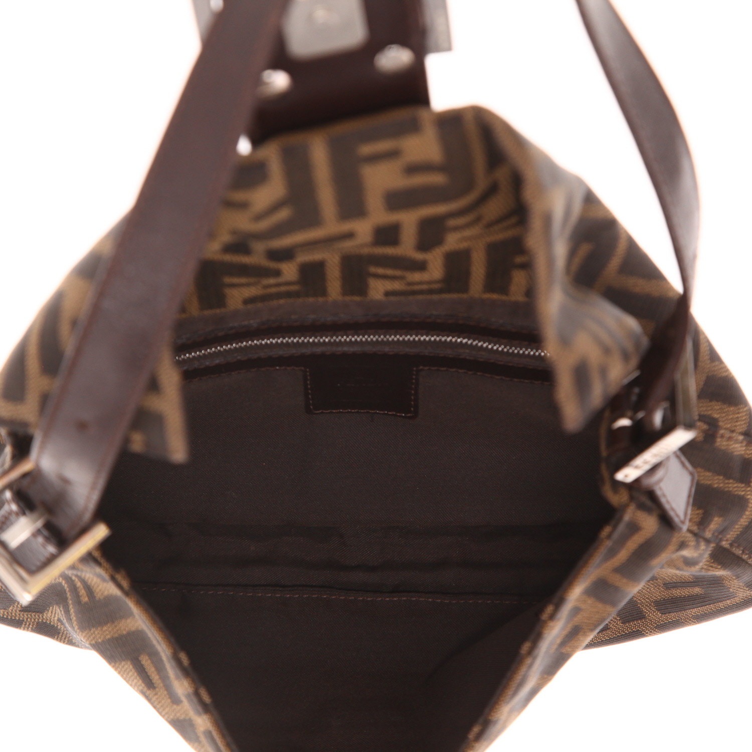 Fendi Baguette handbag in brown logo-printed canvas and brown leather - Detail D3