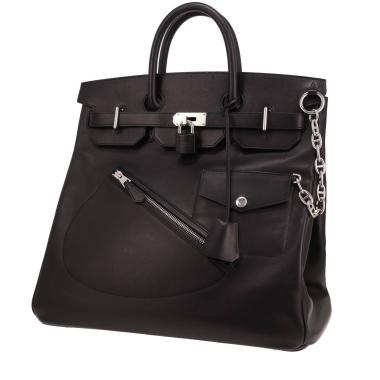 Hermès weekend bag  Rock top with straps in black leather