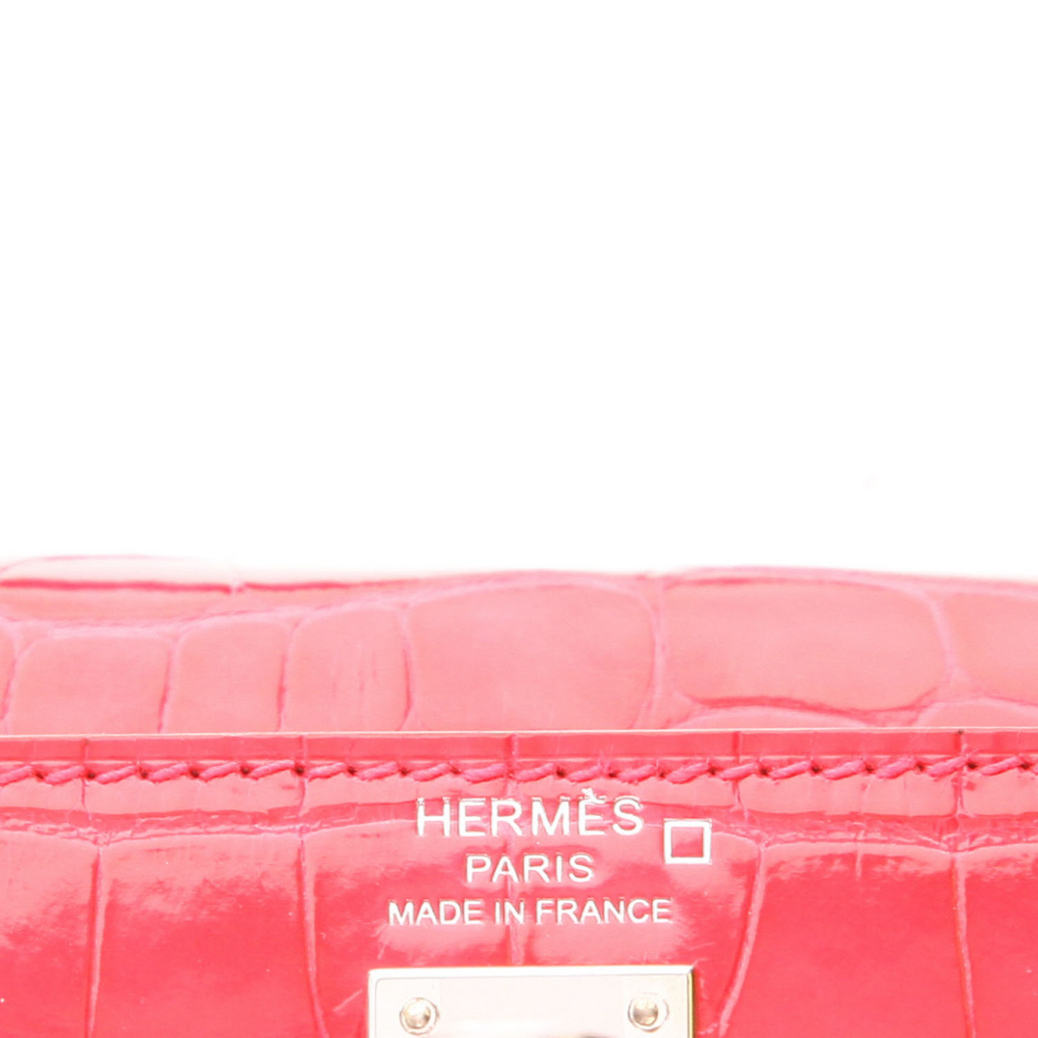 Bolso Hermès Kelly de 25 cm de piel de cocodrilo en color Rose Extrême - Detail D2