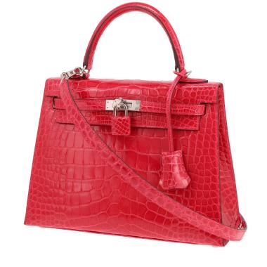 Sac à main Hermès  Kelly 25 cm en alligator Rose extrême