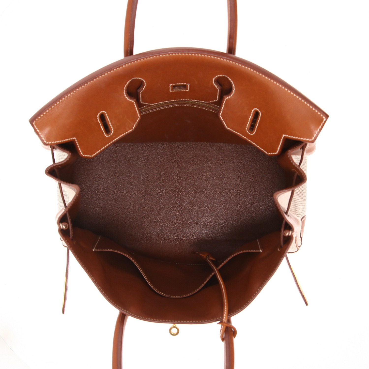 Hermès Birkin handbag, 35 cm, in Fauve Barénia leather and beige canvas - Detail D3