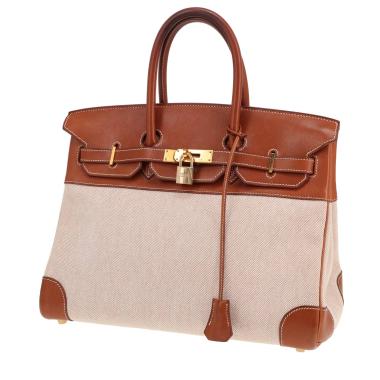 Sac à main Hermès  Birkin 35 cm en cuir Barénia fauve et toile beige