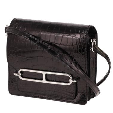 Bolso bandolera Hermès «Roulis» de piel de cocodrilo negro