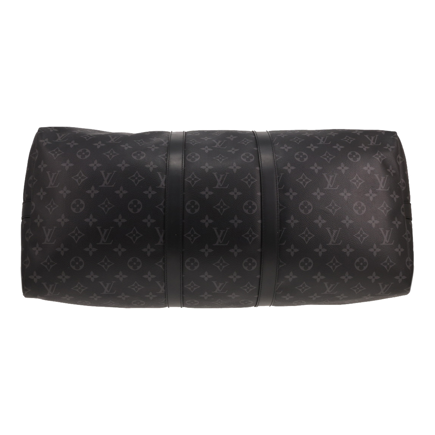 Borsa da viaggio Louis Vuitton Keepall 55 in tela Monogram grigia e pelle nera - Detail D1