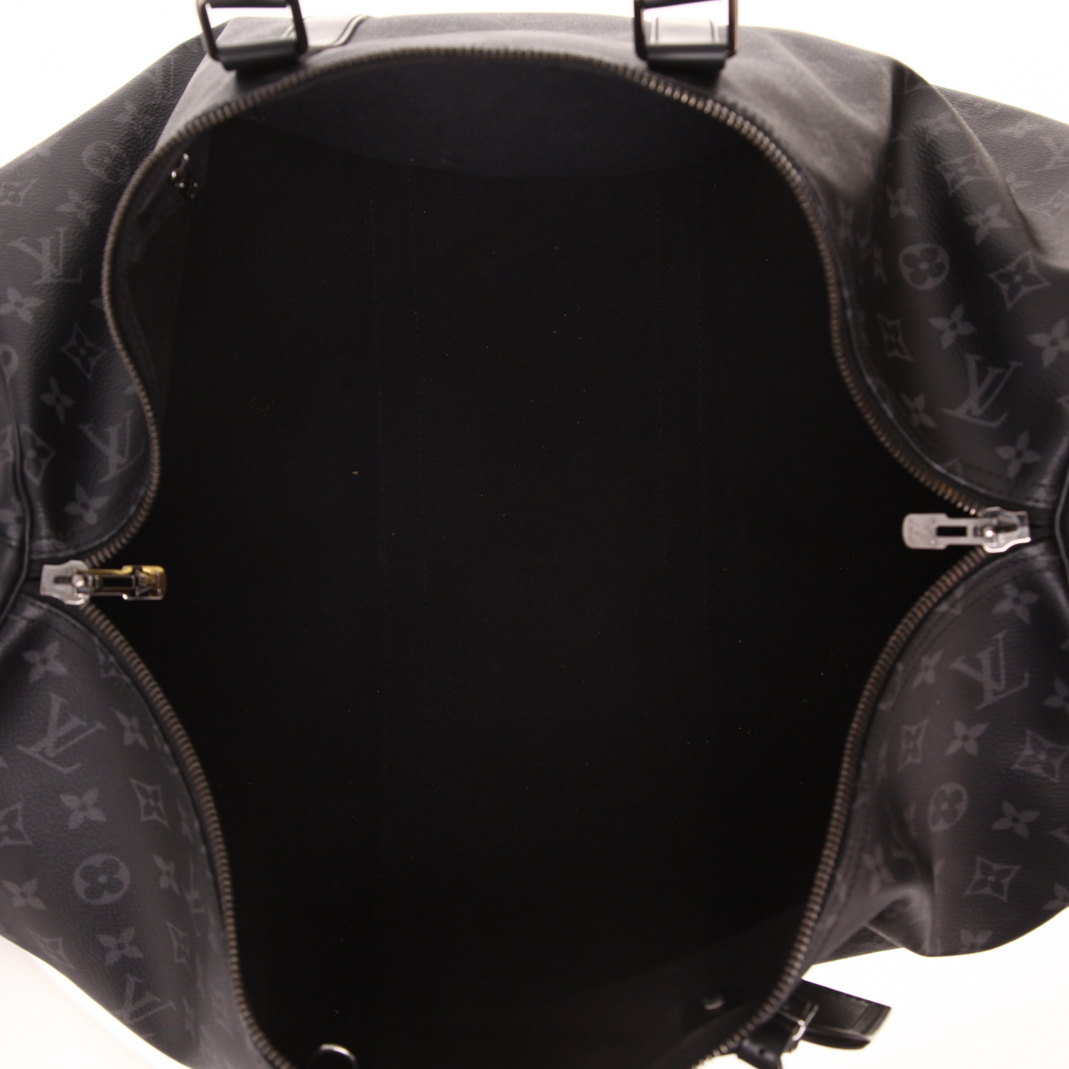 Borsa da viaggio Louis Vuitton Keepall 55 in tela Monogram grigia e pelle nera - Detail D3