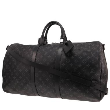 Sac de voyage Louis Vuitton  Keepall 55 en toile monogram grise et cuir noir