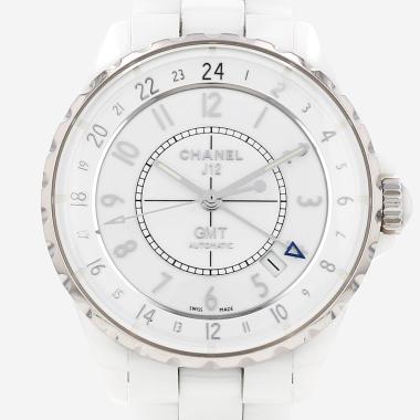 Reloj Chanel J12 GMT de acero y cerámica blanca, alrededor de 2020