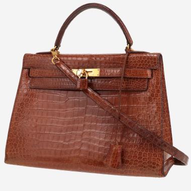 Sac à main Hermès  Kelly 32 cm en crocodile porosus marron-miel