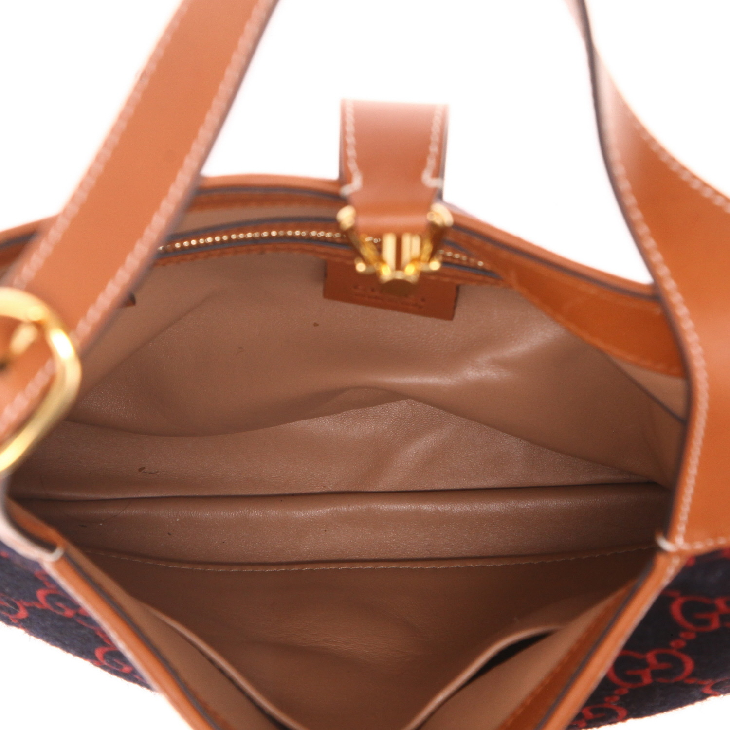 Gucci Jackie 1961 handbag in blue and red felt and brown leather - Detail D3