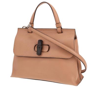 Gucci Bambou handbag in beige grained leather and bamboo