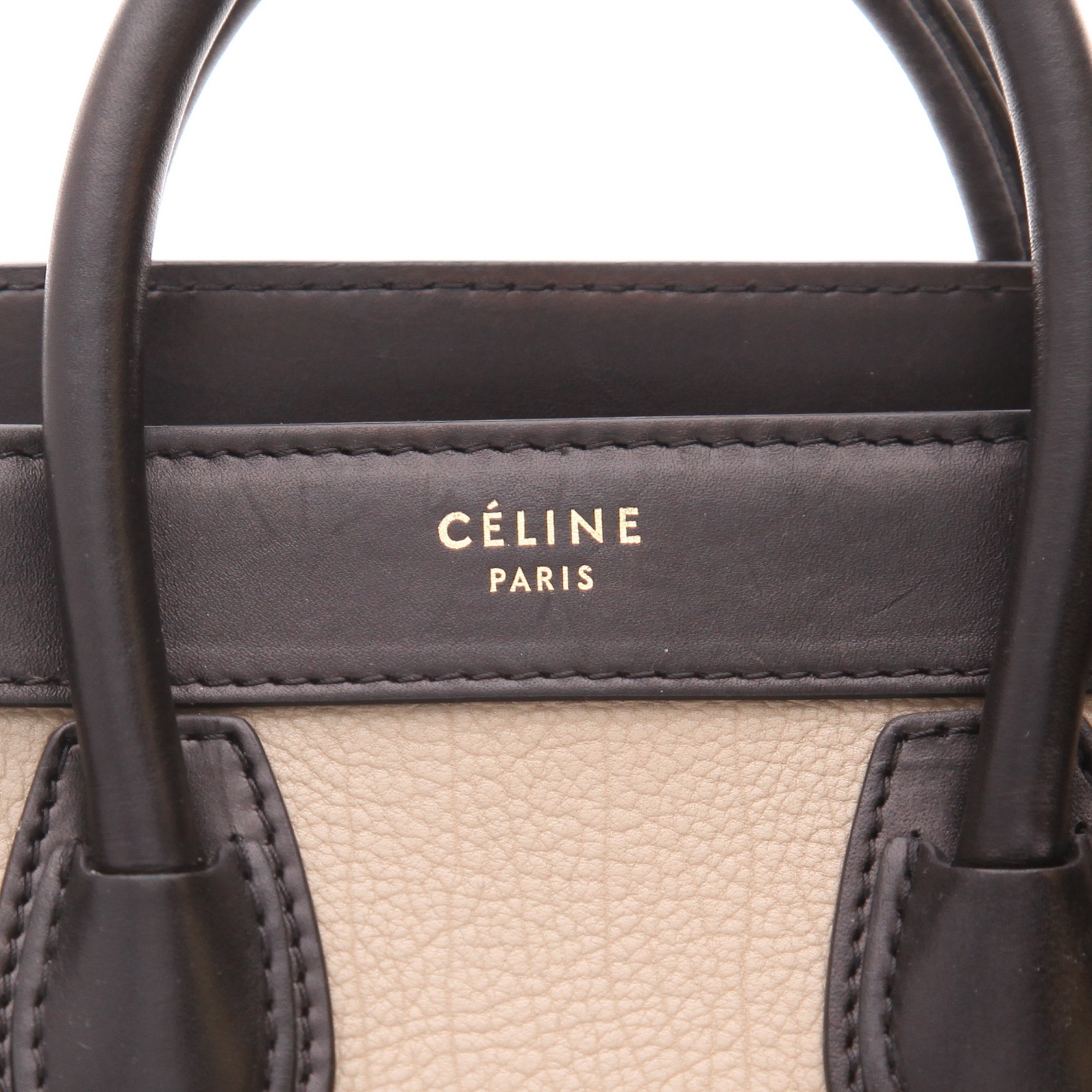 Borsa a tracolla Celine Luggage Nano in pelle nera e beige e vitello scamosciato blu - Detail D2