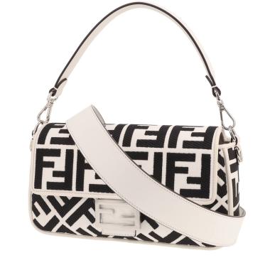 Borsa a tracolla Fendi Baguette in tela con logo bianco e Noir