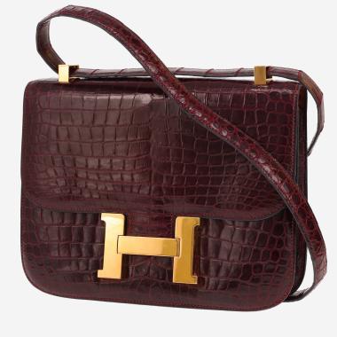 Sac à main Hermès  Constance 24 cm en crocodile porosus bordeaux