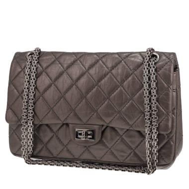 Borsa a tracolla Chanel 2.55, modello grande, in pelle trapuntata argentata