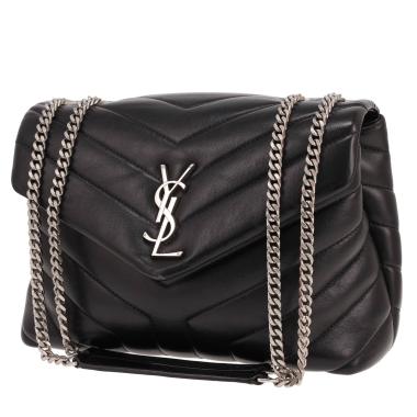 Borsa a tracolla Saint Laurent Loulou in pelle trapuntata a spina di pesce Noir