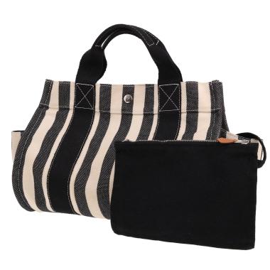 Sac à main Hermès   en toile beige et noire