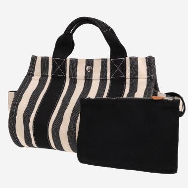 Sac à main Hermès   en toile beige et noire