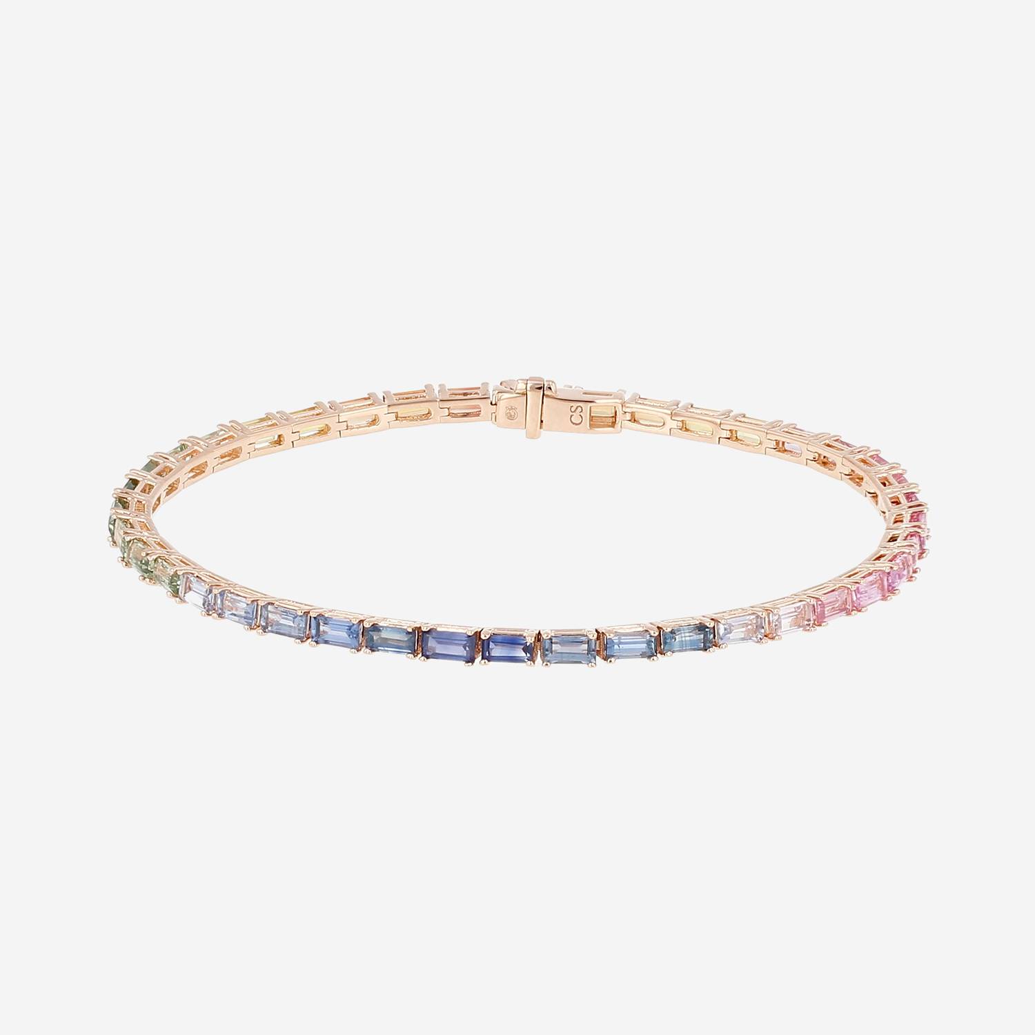 Pulsera Rainbow Atelier Collector Square de oro rosa y zafiros de colores