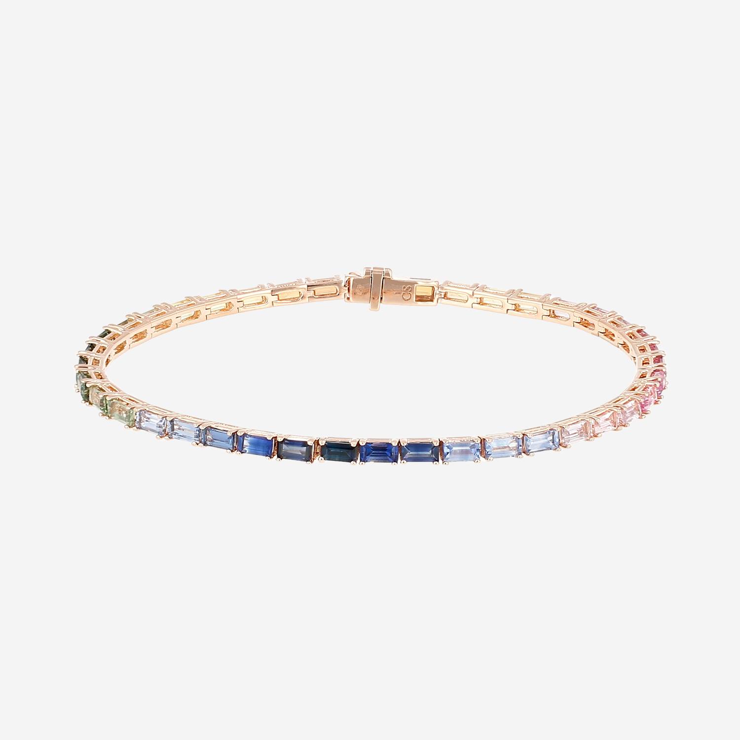 Pulsera Rainbow Atelier Collector Square de oro rosa y zafiros de colores