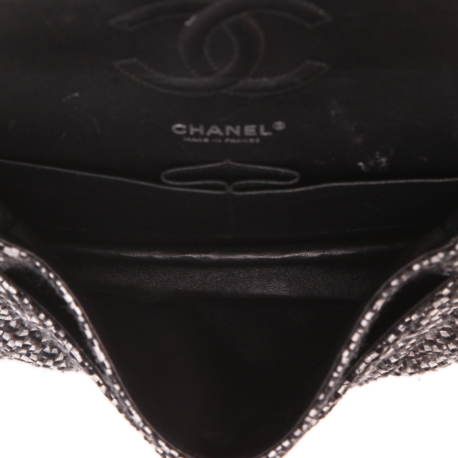 Borsa Chanel "Timeless Classic" in jersey bianco e nero - Detail D3
