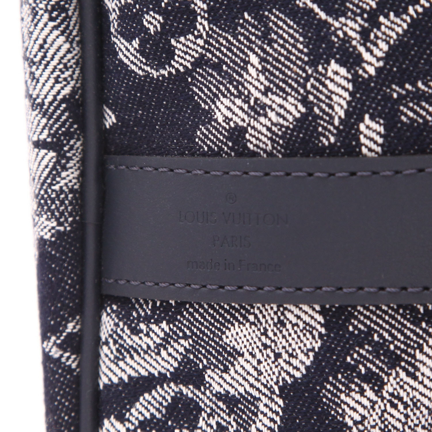 Borsa da viaggio Louis Vuitton Keepall 50 in tela Monogram Tapestry grigia e blu e pelle Bleu Marine - Detail D2