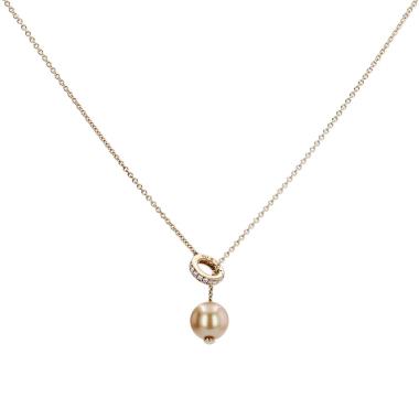 Collier Mikimoto  en or jaune, perle et diamants