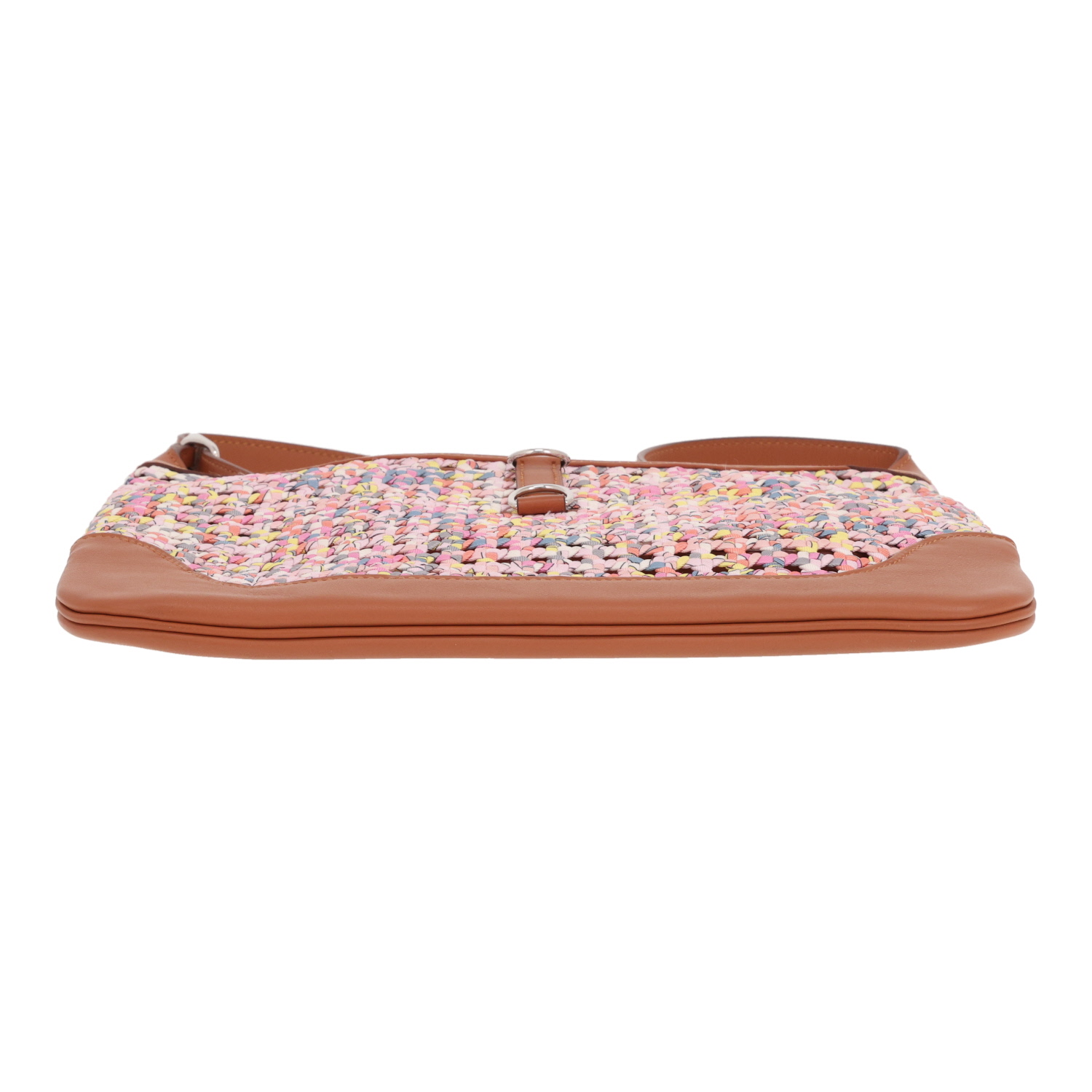 Borsa a tracolla Hermès “Rainbow Silky Trim” in seta multicolore e pelle Swift marrone - Detail D1