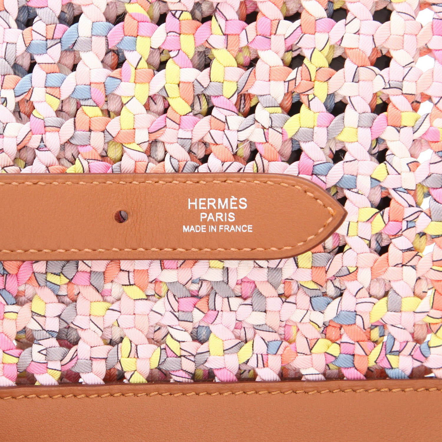 Borsa a tracolla Hermès “Rainbow Silky Trim” in seta multicolore e pelle Swift marrone - Detail D2