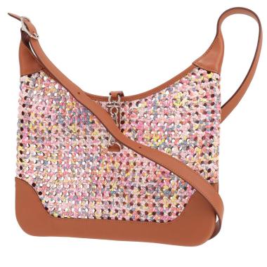 Borsa a tracolla Hermès “Rainbow Silky Trim” in seta multicolore e pelle Swift marrone