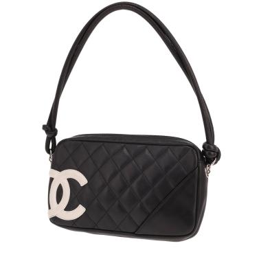 Sac porté épaule ou main Chanel  Cambon en cuir matelassé noir et blanc
