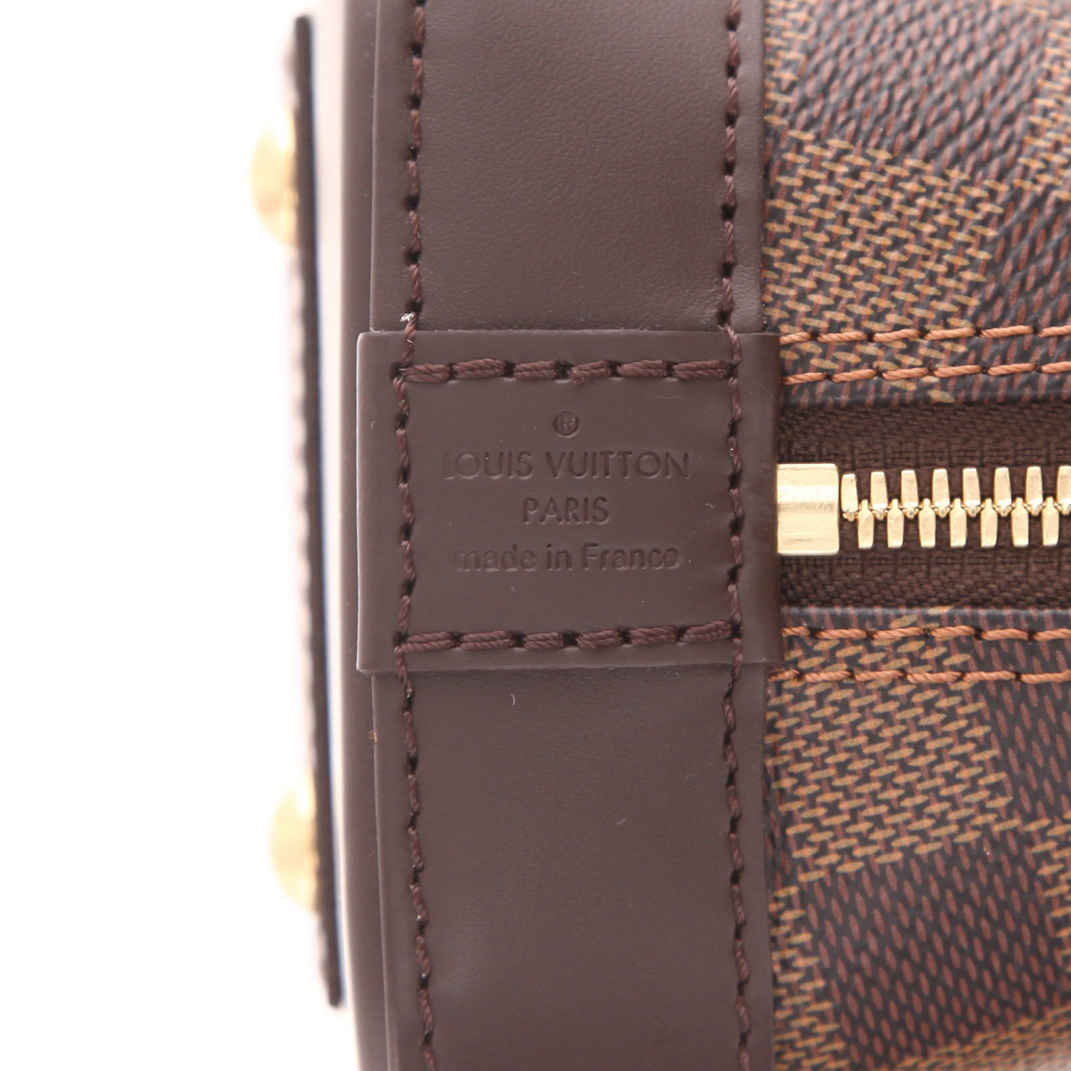 Bolso bandolera Louis Vuitton Alma BB de lona Damier recubierta en color ébano y piel marrón - Detail D2