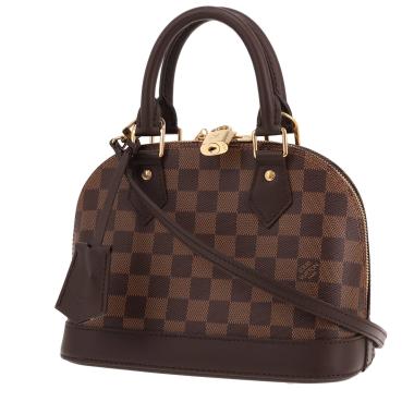 Louis Vuitton Alma BB shoulder bag in ebony-coloured coated Damier canvas and brown leather