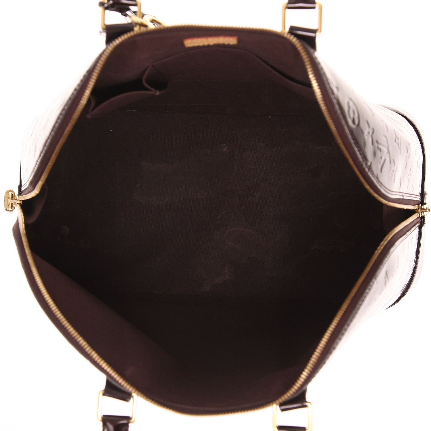Borsa Louis Vuitton Alma in pelle verniciata color Aubergine - Detail D3