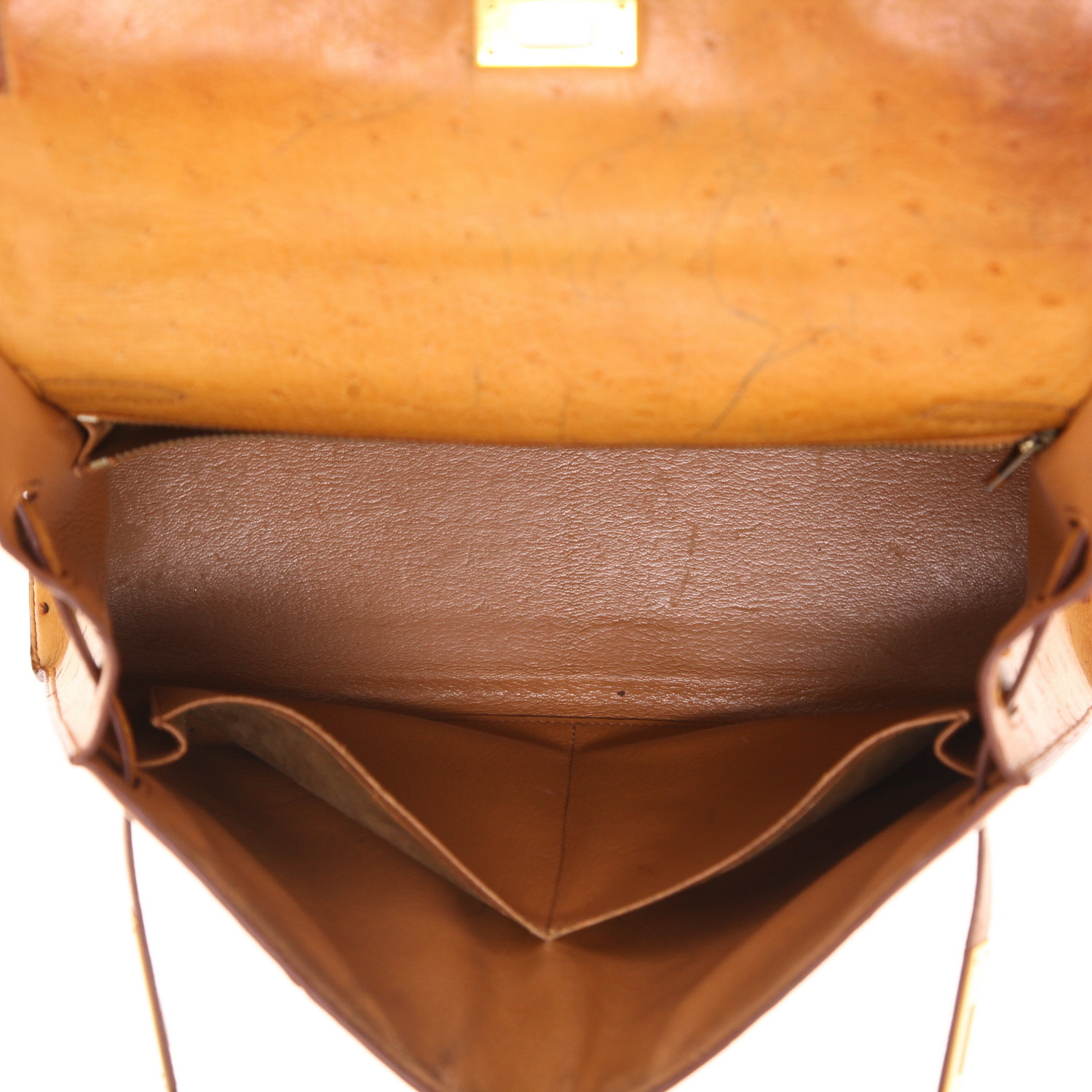 Sac à main Hermès  Kelly 32 cm en autruche gold - Detail D3