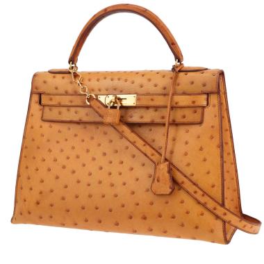 Bolso Hermès Kelly de 32 cm en piel de avestruz Gold