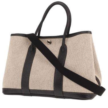 Sac cabas Hermès  Garden Party 30 cm en toile écrue et cuir noir