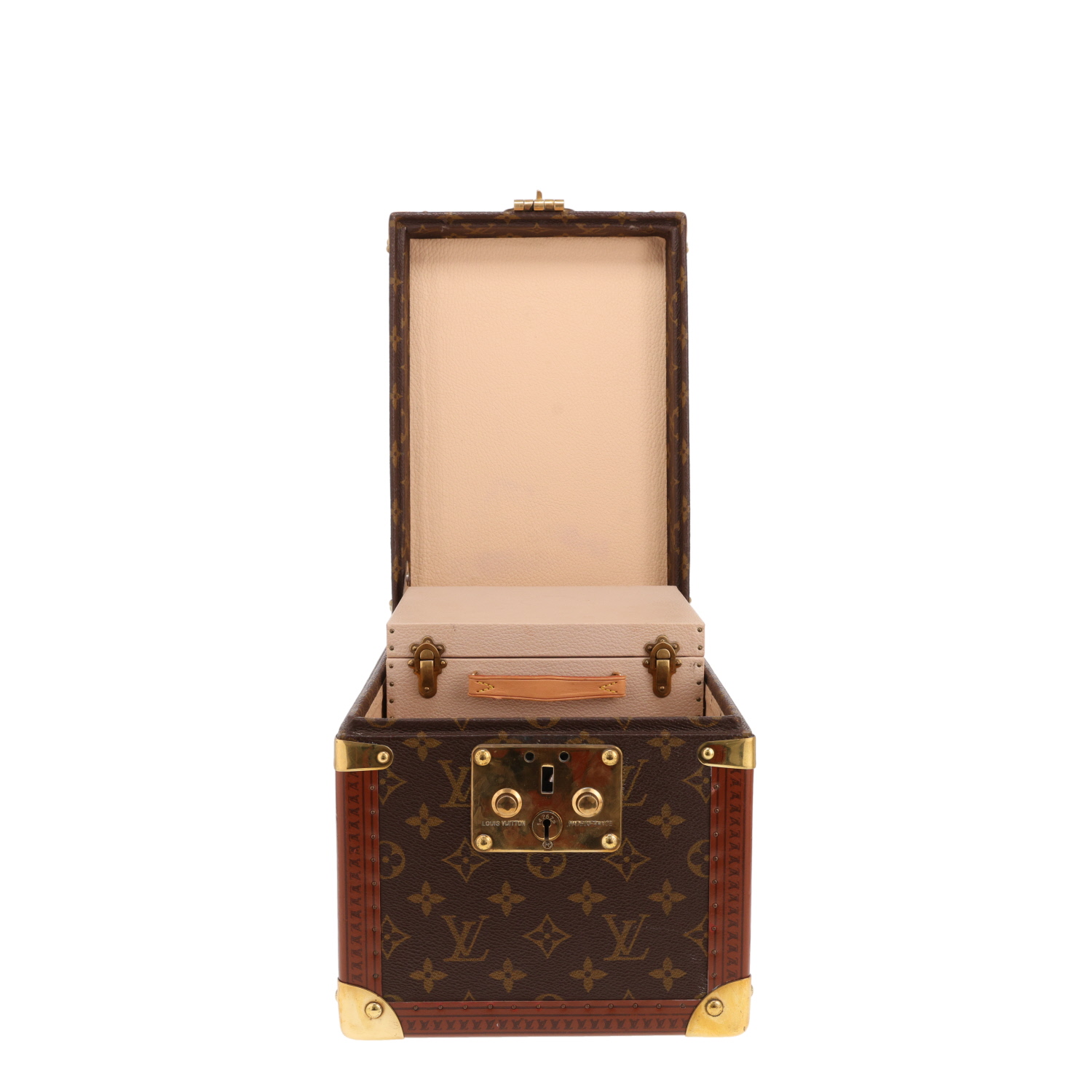 Vanity Louis Vuitton  Boîte à flacons en toile monogram marron et cuir naturel - Detail D5