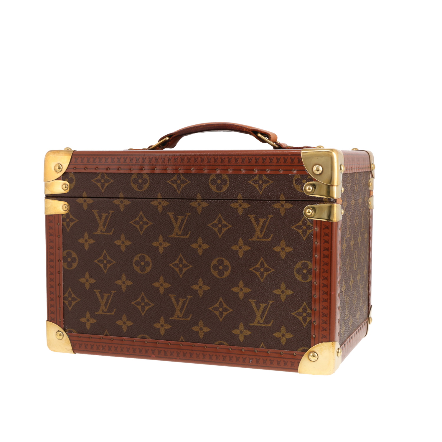 Vanity Louis Vuitton  Boîte à flacons en toile monogram marron et cuir naturel - Detail D6