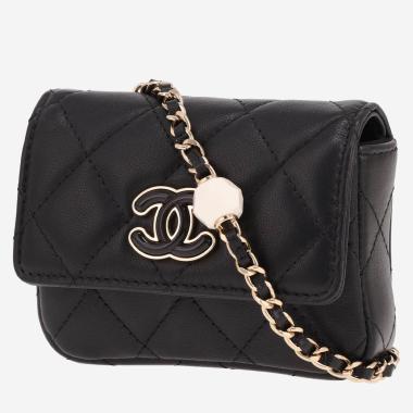 Sac bandoulière Chanel   mini  en cuir matelassé noir