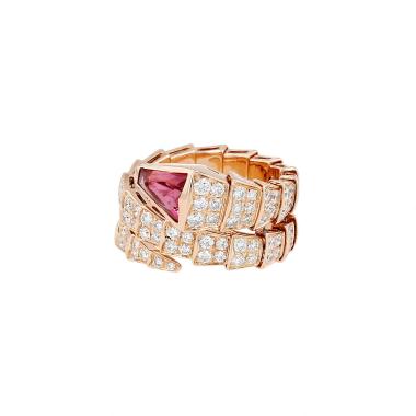 Anillo Bulgari Serpenti Viper de oro rosa, turmalina y diamantes