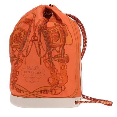 Sac à dos Hermès  Soie Cool en soie orange et cuir taurillon clémence Gris-Béton