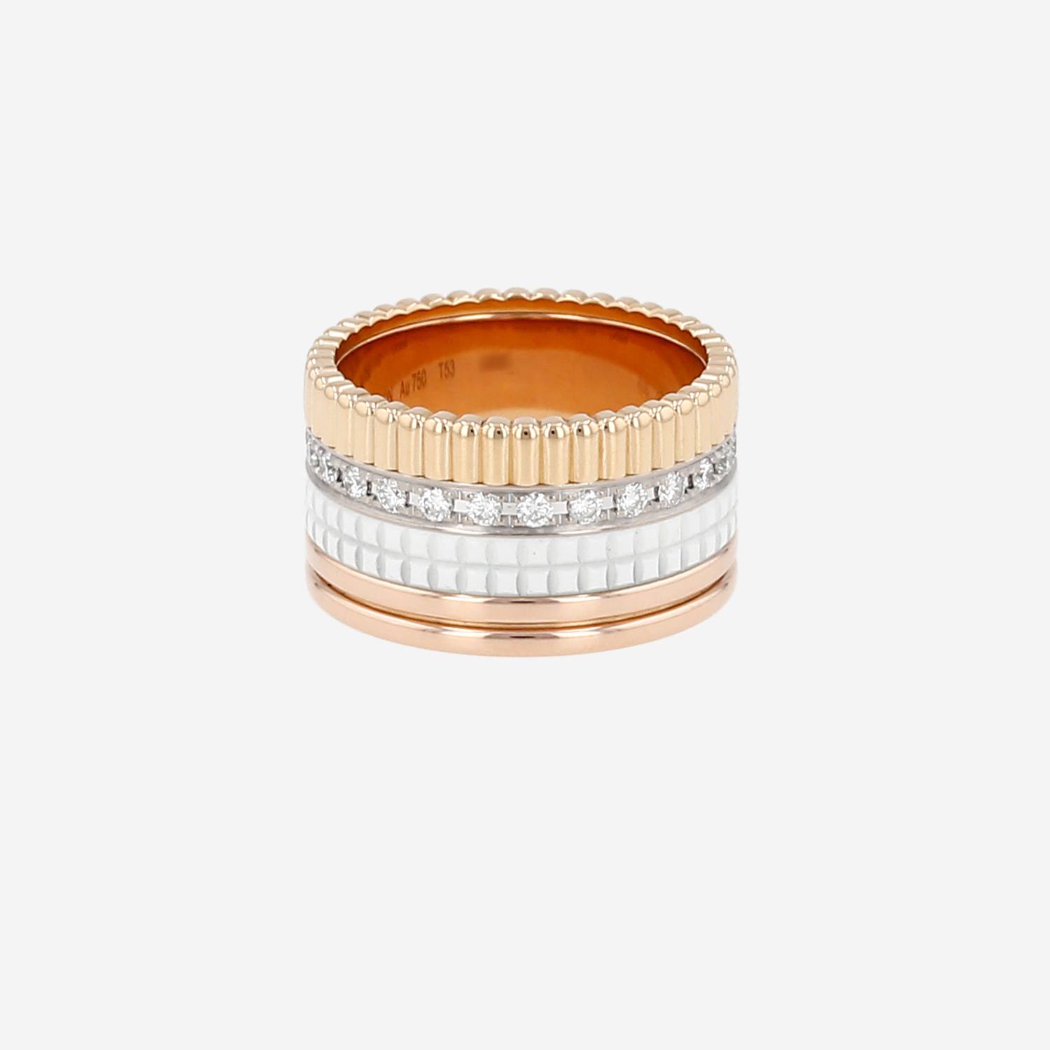 Anillo Boucheron «Quatre White Edition», modelo grande, en tres tipos de oro, cerámica y diamantes
