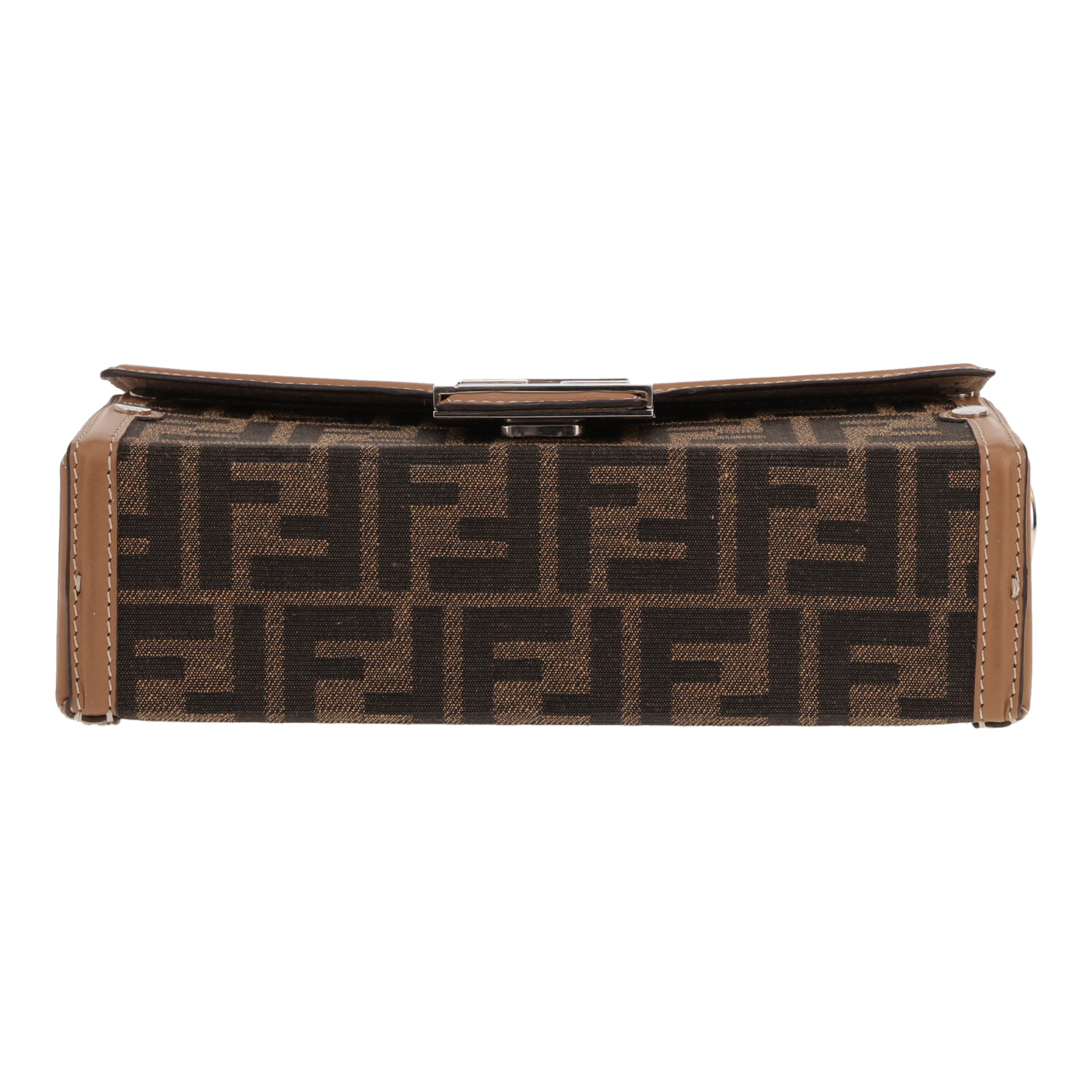 Borsa a tracolla Fendi Baguette in tela marrone con logo e pelle marrone - Detail D1