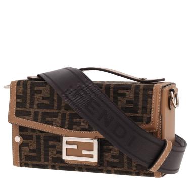 Fendi Baguette shoulder bag in brown logo-printed canvas and brown leather