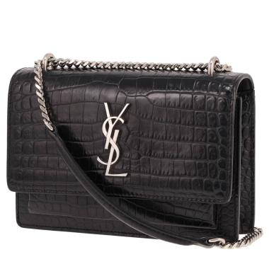Bolso bandolera Saint Laurent «Sunset», modelo pequeño, de piel Noir